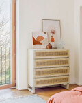 Cómoda Rexit 4 cajones madera maciza y chapa mindi con ratán 90 x 93 cm Cómoda Rexit 4 cajones madera maciza y chapa mindi con ratán 90 x 93 cm