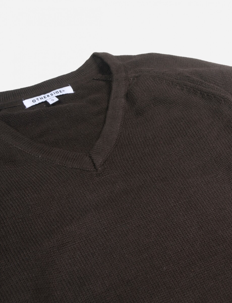 Sweater escote en V manga larga - MARRON 