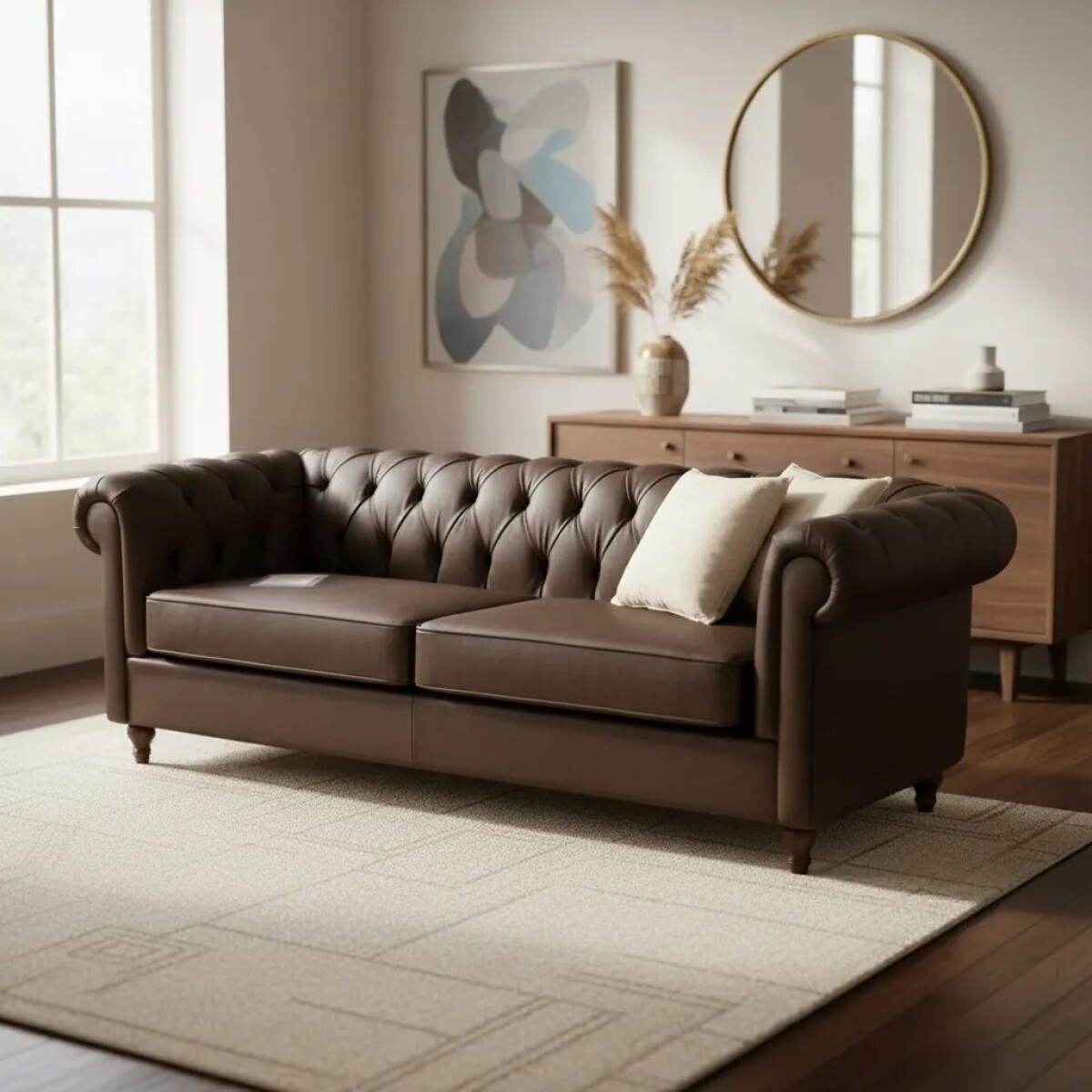 Sofa clasico 3 cuerpos - Tapizado en Cuero marrón 