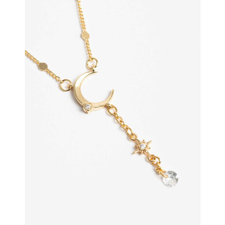 Collar Luna Con Cubic Zirconia Dorado