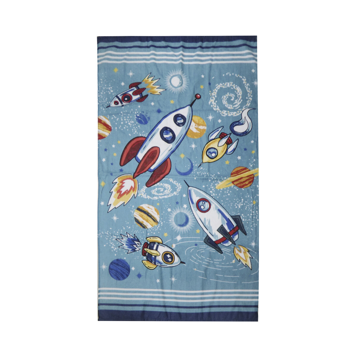 Toalla Infantil Playera Felpa Varios Diseños 70 x 130 cm 100% Algodón - Cohetes 