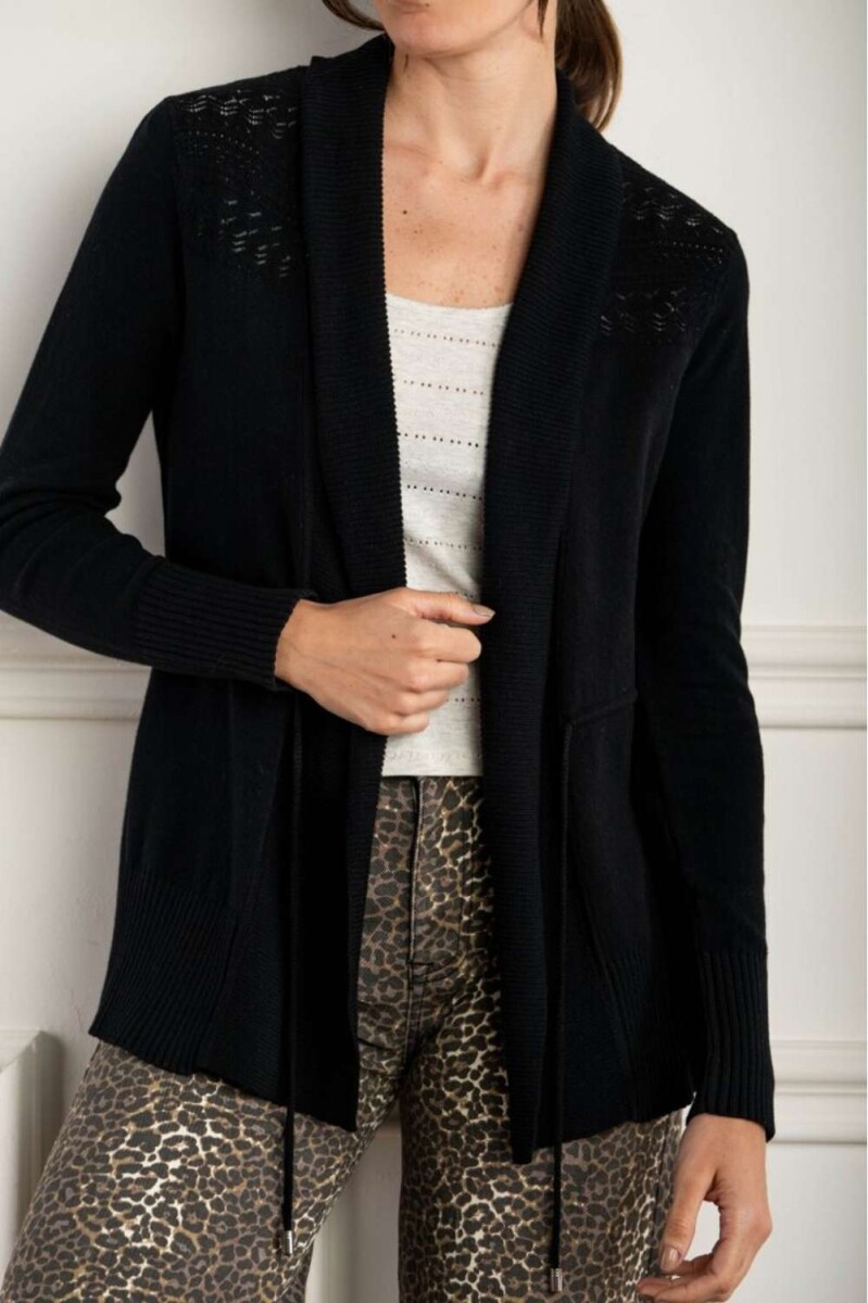 Cardigan C/solapa Algodon Elastano - Negro 