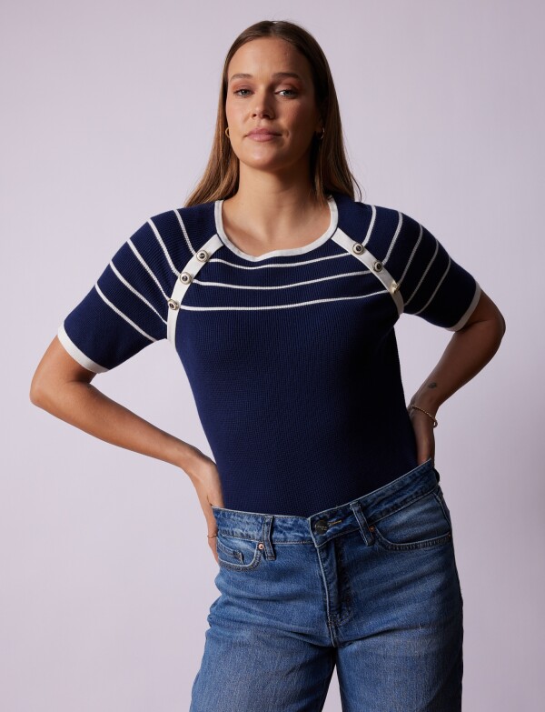 Buzo Botones AZUL/BLANCO