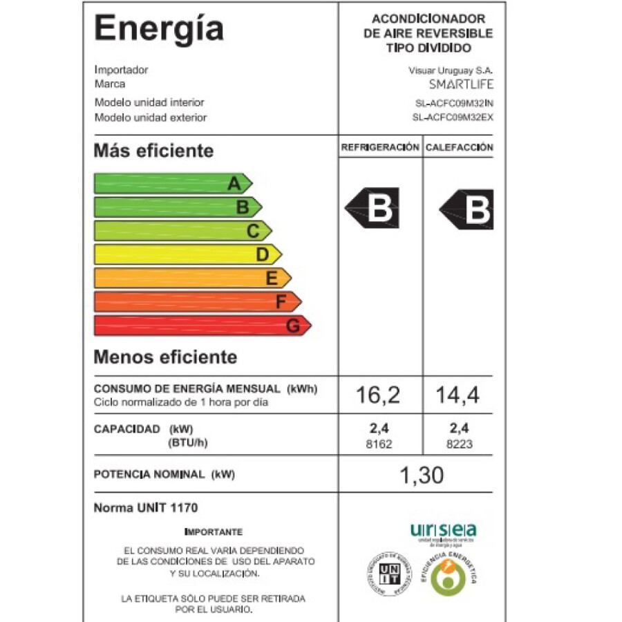 Aire Acondicionado 9000 BTU SMARTLIFE SL-ACFC09M32 Aire Acondicionado 9000 BTU SMARTLIFE SL-ACFC09M32