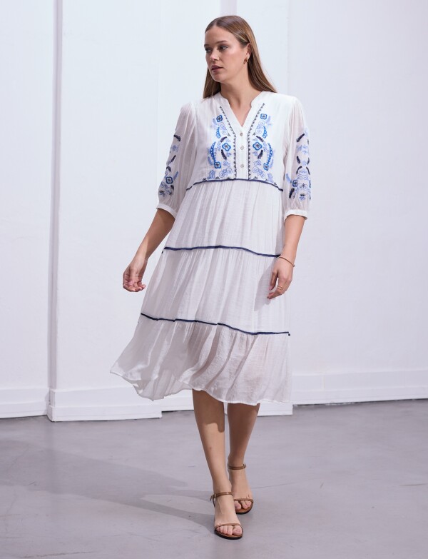 Vestido Det Bordado BLANCO/AZUL
