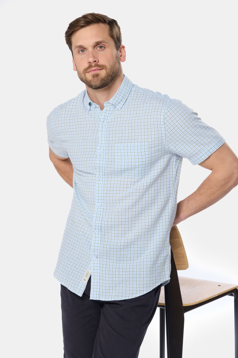 CAMISA CUADROS DE LINO - Celeste 