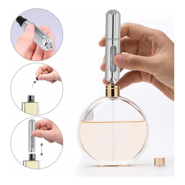 Frasco Mini Botella Recargable De Perfume Portátil X 5 Variante Color Plateado