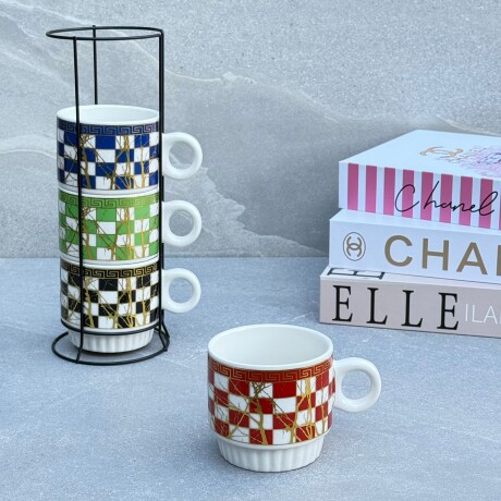 Juego De 4 Tazas Cerámica Apilables Base Metálica 250 ml. Juego De 4 Tazas Cerámica Apilables Base Metálica 250 ml.