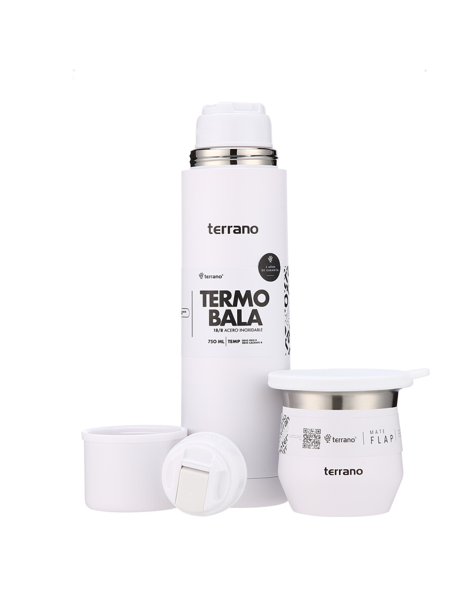 Kit Termo Acero Bala 750mL + Mate Flap - Blanco 
