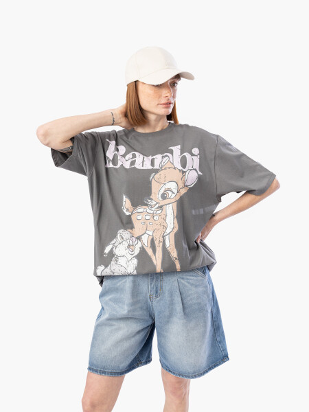 REMERA BROKEN BAMBI GRIS OSCURO