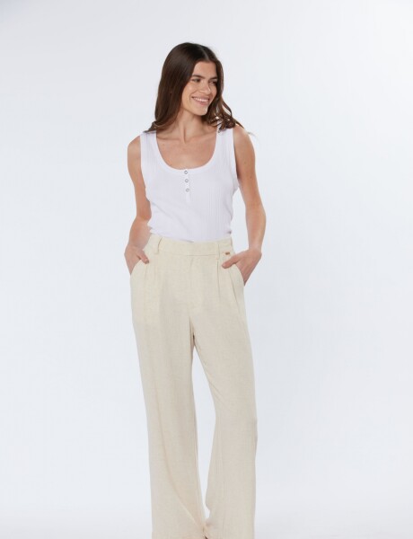 PANTALÓN DE LINO CON MEDIA CINTURA ELASTIZADA Beige