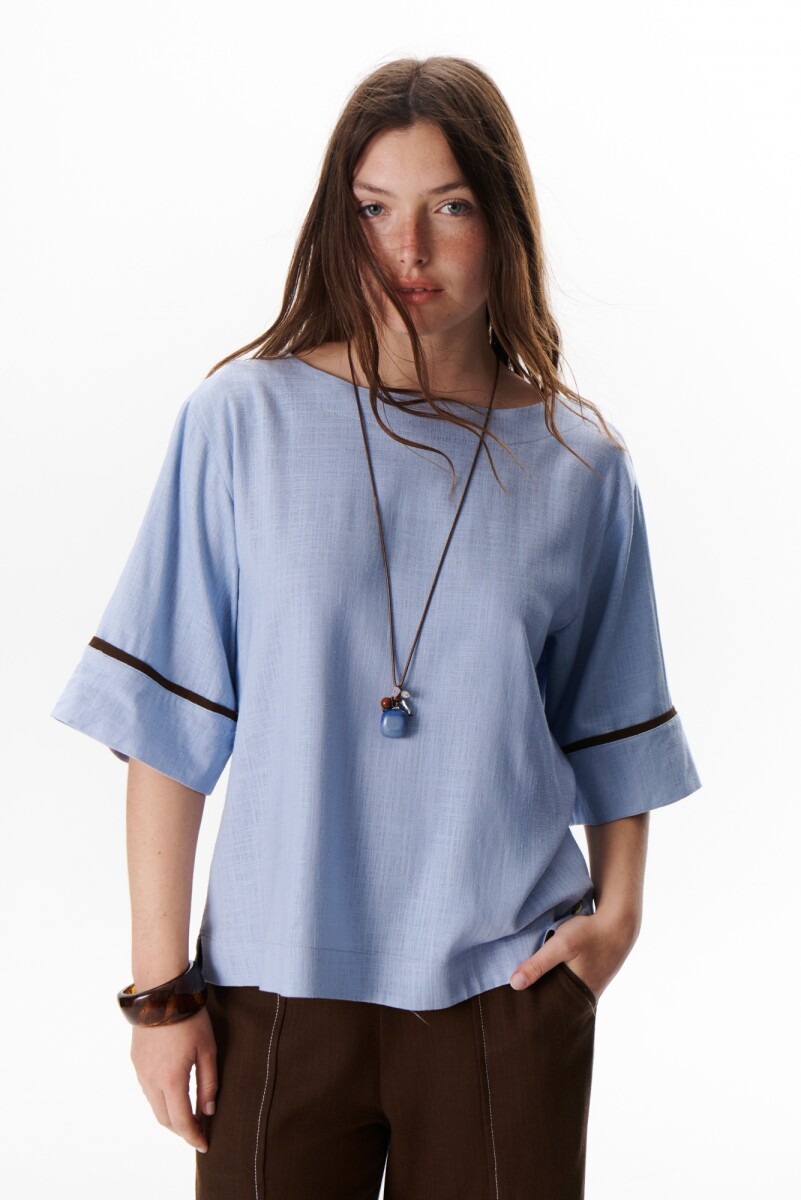 BLUSA LINO ATAR - CELESTE 