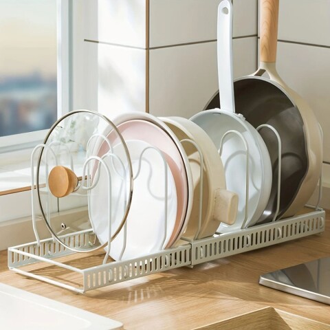 Organizador extensible de cocina para ollas y tapas blanco