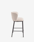 Taburete Ciselia de chenilla beige y patas de acero con acabado negro altura 65 cm