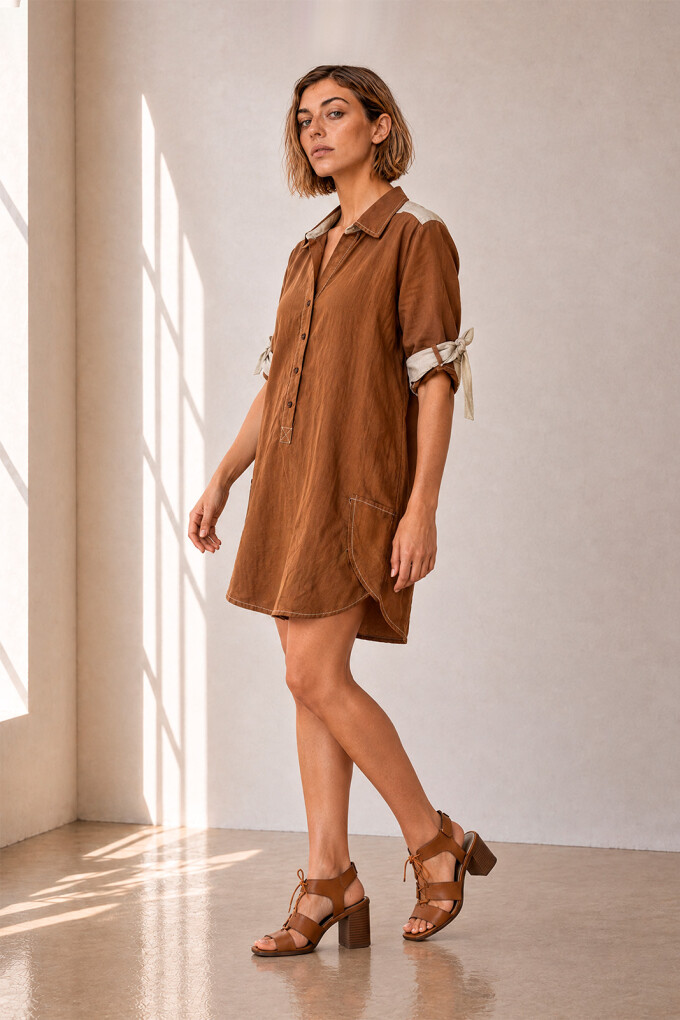 VESTIDO LINO POLO TOSTADO