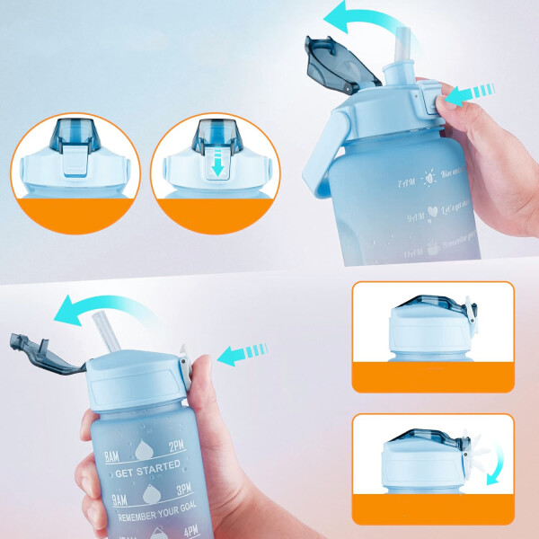 Set X2 Botella De Agua Deportiva 2L + 800 ML MotivacionaL Variante Color Magenta