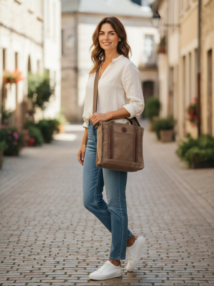 Cartera morral de lona - Marrón 