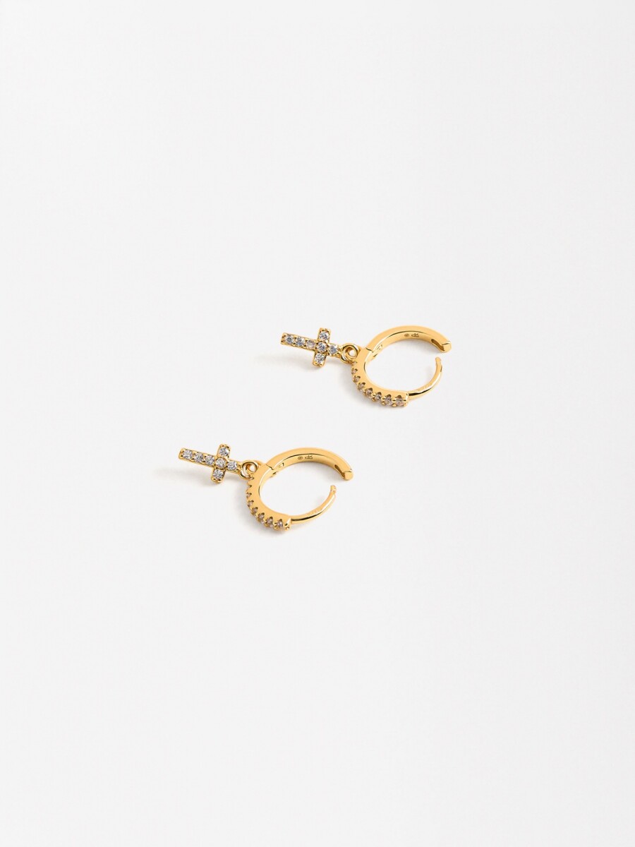 Aros Cruz Con Circonias - Plata De Ley 925 dorado