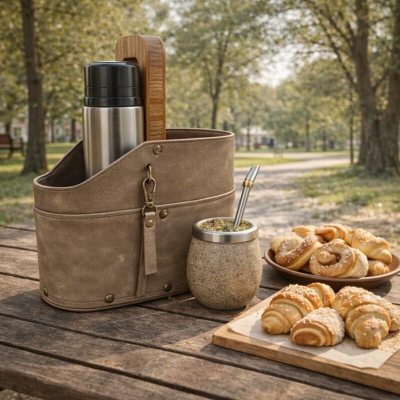Matera Simil Cuero Porta Termo y Mate Beige