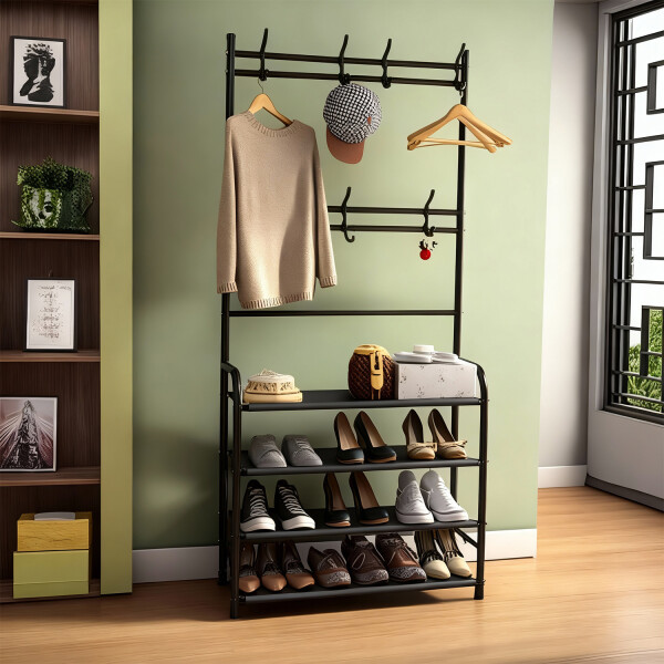Perchero Ropa Rack Multifuncional Zapatero Organizador Percha Estantes Imback Color Negro Perchero Ropa Rack Multifuncional Zapatero Organizador Percha Estantes Imback Color Negro