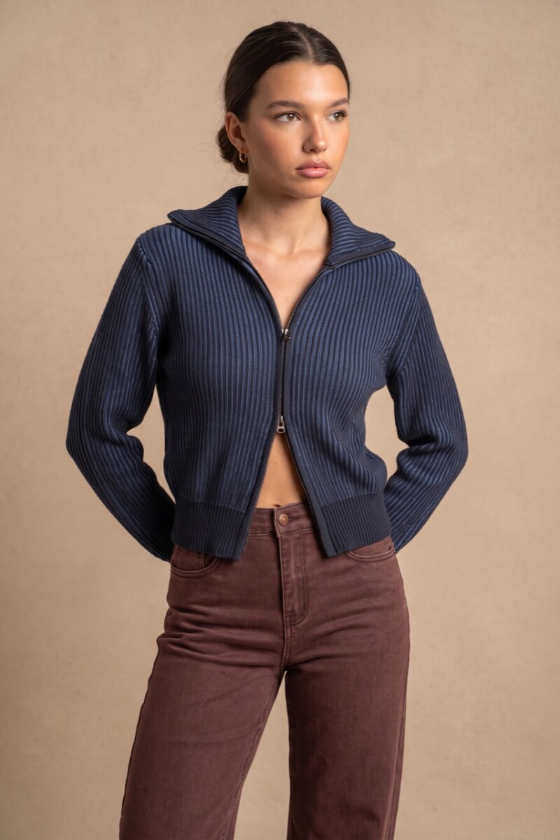 Campera Tejida Algodón Azul