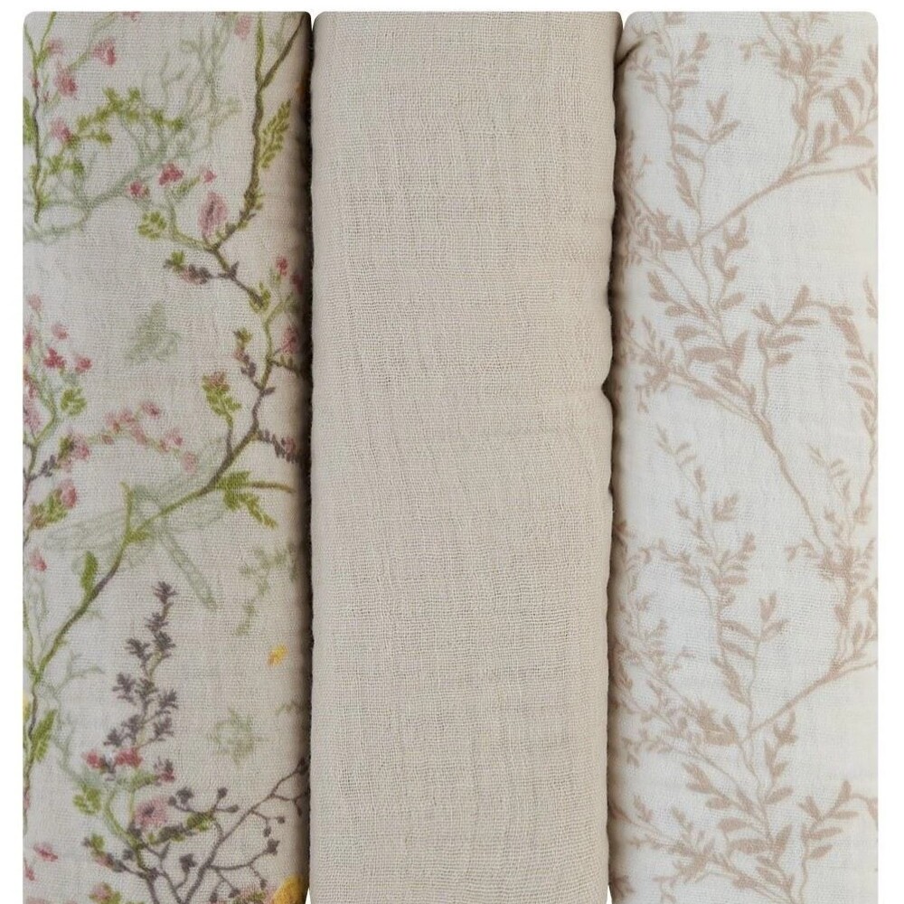 Set x3 muselinas 75x75 swaddle KIKKABOO secret garden beige