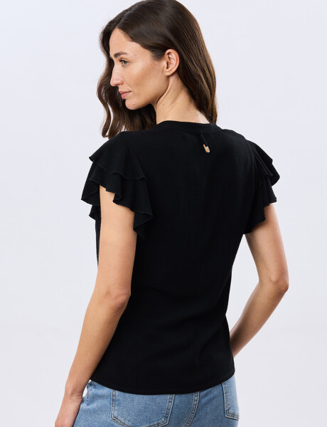 CAMISA DE LINO CON VOLADOS Negro