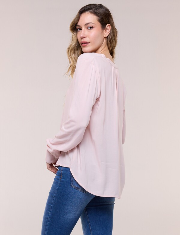 Blusa Fluida Escote En V Con Pliegue Central ROSA CLARO