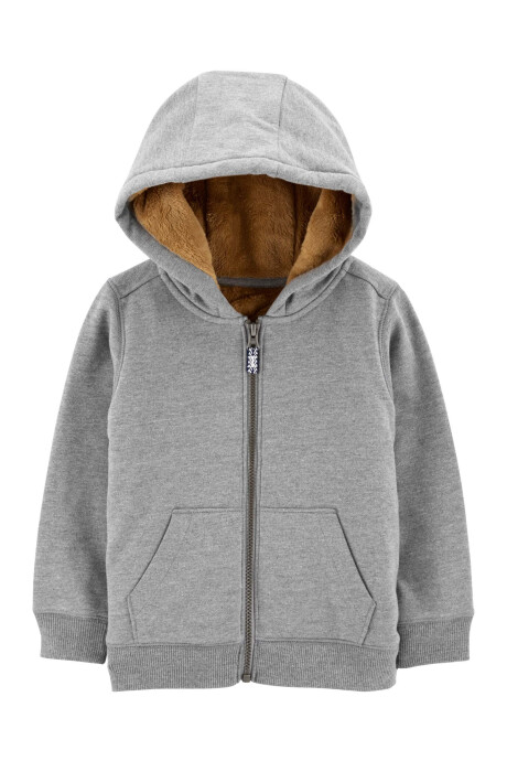 Campera de algodón, con forro de sherpa, gris. Talles 12-24M Sin color