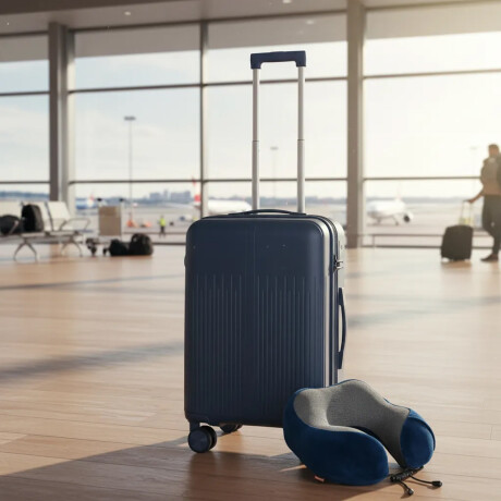Set Valija Carry On Rígida + Almohadón Cervical Memoria Azul Azul