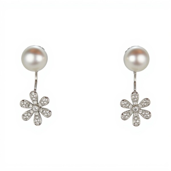 Caravanas Colgantes Perlas Flor- Plata 925 -CA4085 conperla