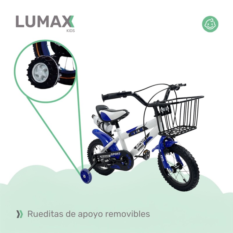 Bicicleta Rodado 14 Con Canasto Y Caramañola Niño Niña Lumax Azul