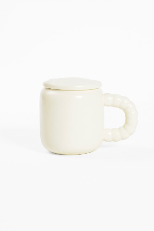 Taza cerámica con tapa nube blanco