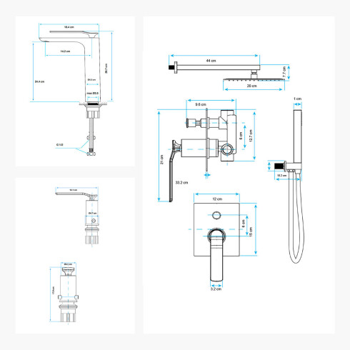 JUEGO COMPLETO DE GRIFERIA INCLUYE DUCHA EMBUTIDA ,LAVATORIO ALTO Y BIDET LINEA MODENA AQUALIA 000