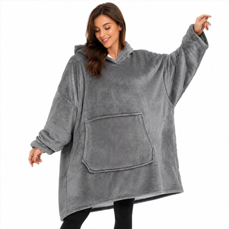 Buzo Canguro Oversize Manta Polar Afelpada Corderito Capucha Gris