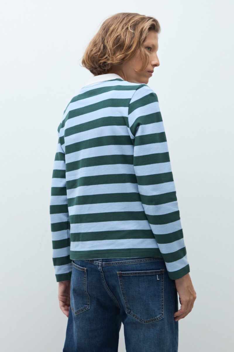Remera rayada cuello polo verde ingles