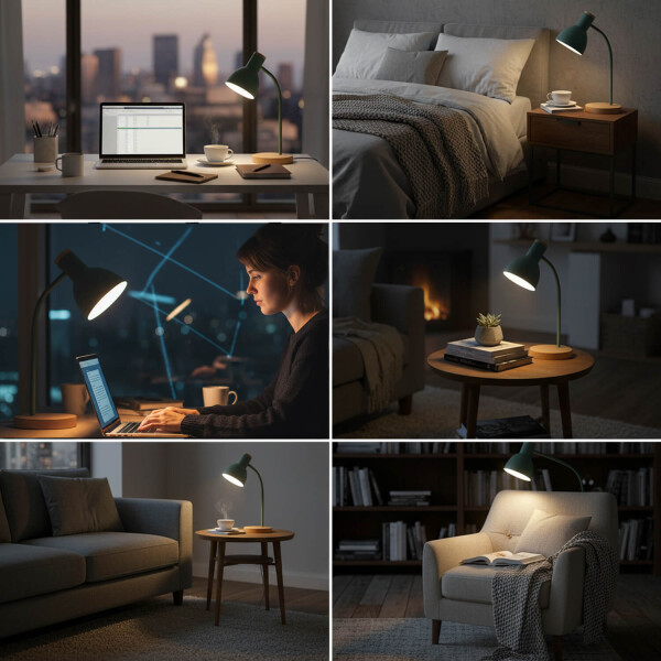 Lampara De Escritorio Velador Portatil Nordica Metal Madera Lectura IMBACK Color Verde Lampara De Escritorio Velador Portatil Nordica Metal Madera Lectura IMBACK Color Verde