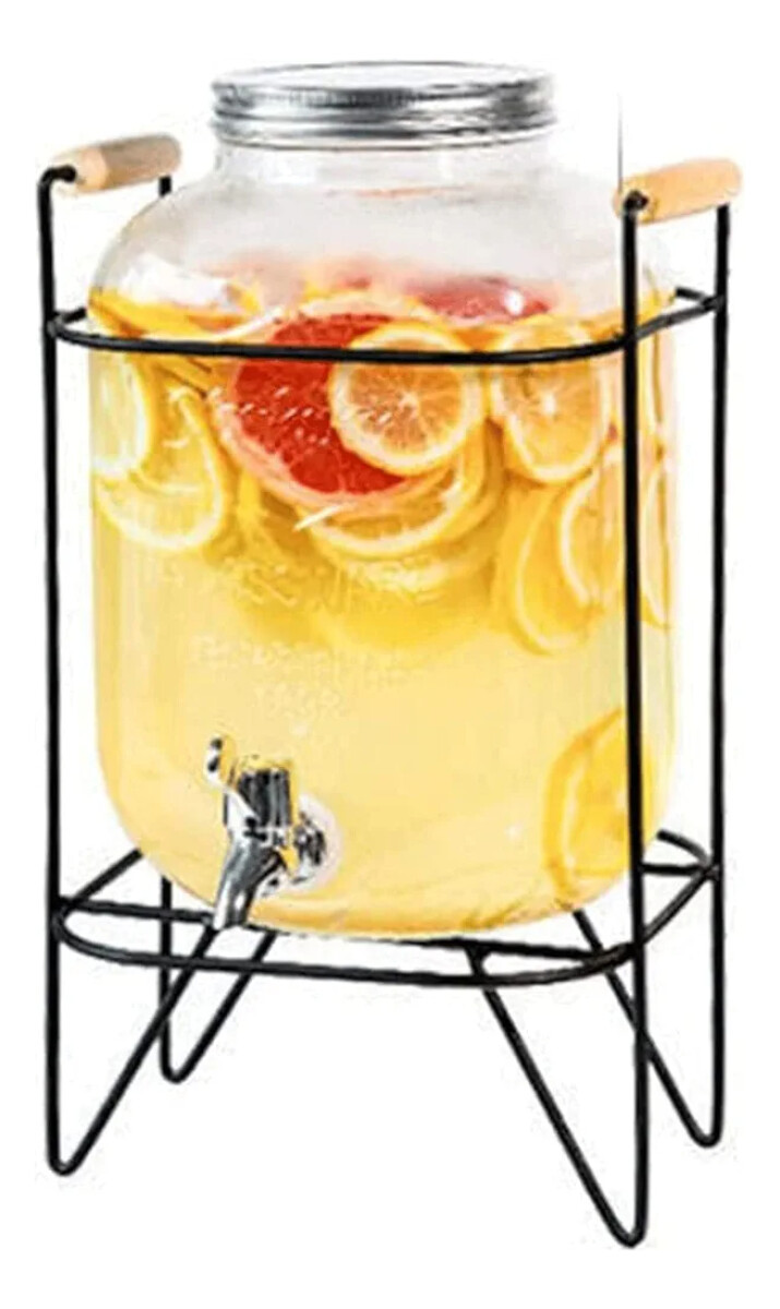 DISPENSADOR BEBIDAS 5LT CANILLA VIDRIO TRANSPARENTE Y SOPORTE 