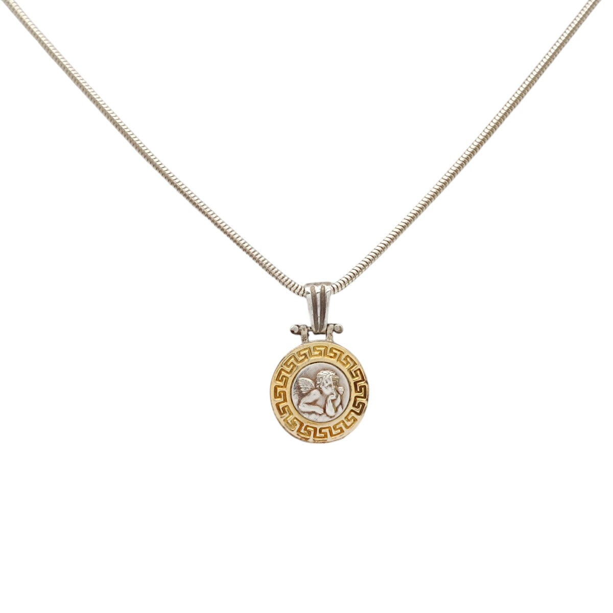 Dije Medalla Ángel de la Guarda Guarda Greca-Plata y oro- Sin piedra- CP5017 - sinpiedra 