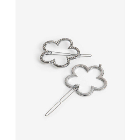 Set De 2 Hebillas Tic Tac En Forma De Flor Con Strass Plateado Rodio