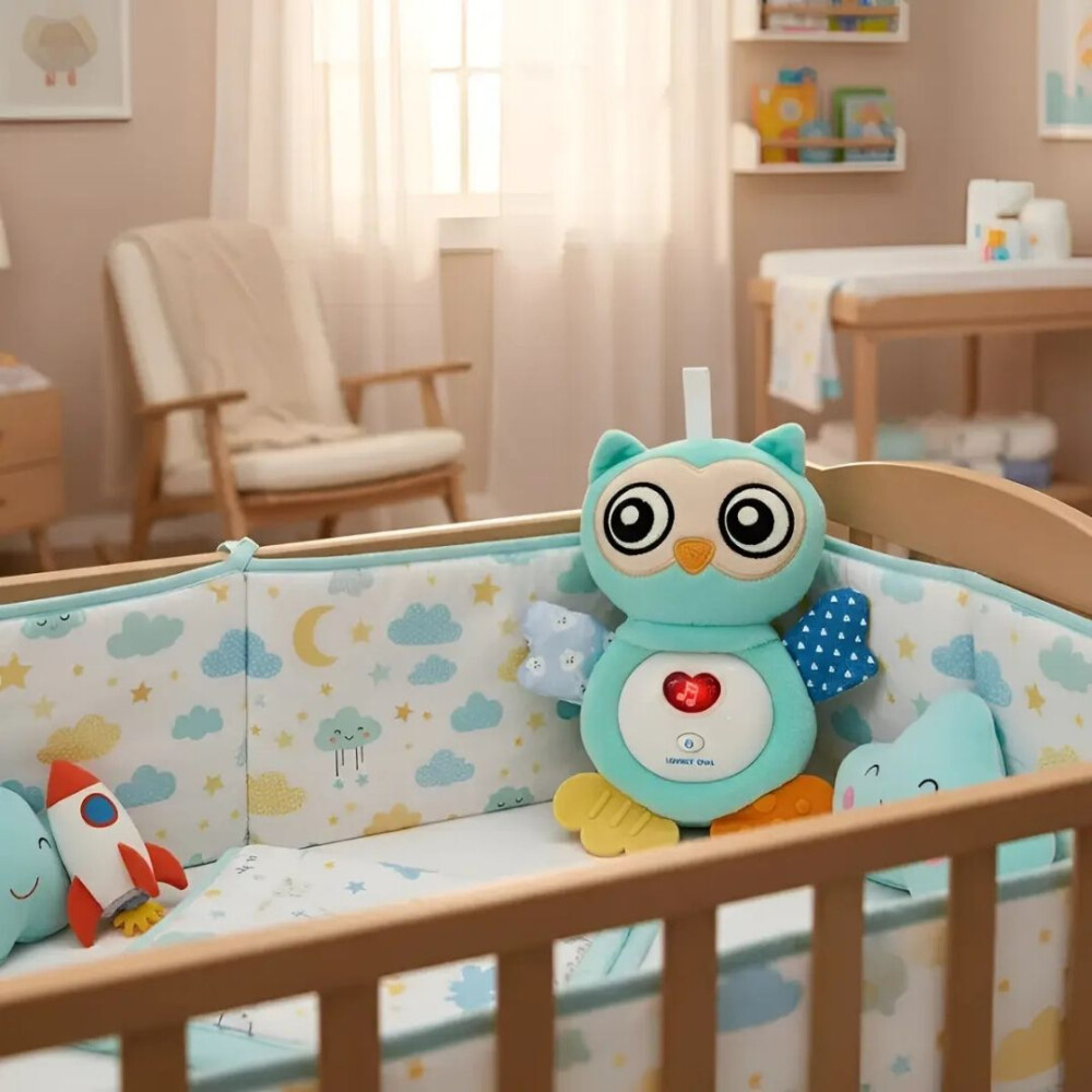 Peluche Búho Para Bebé Con Luz Y Sonido VERDE AGUA