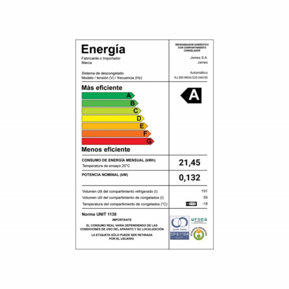 Heladera James Rj 305 Inox - Frico Seco Heladera James Rj 305 Inox - Frico Seco