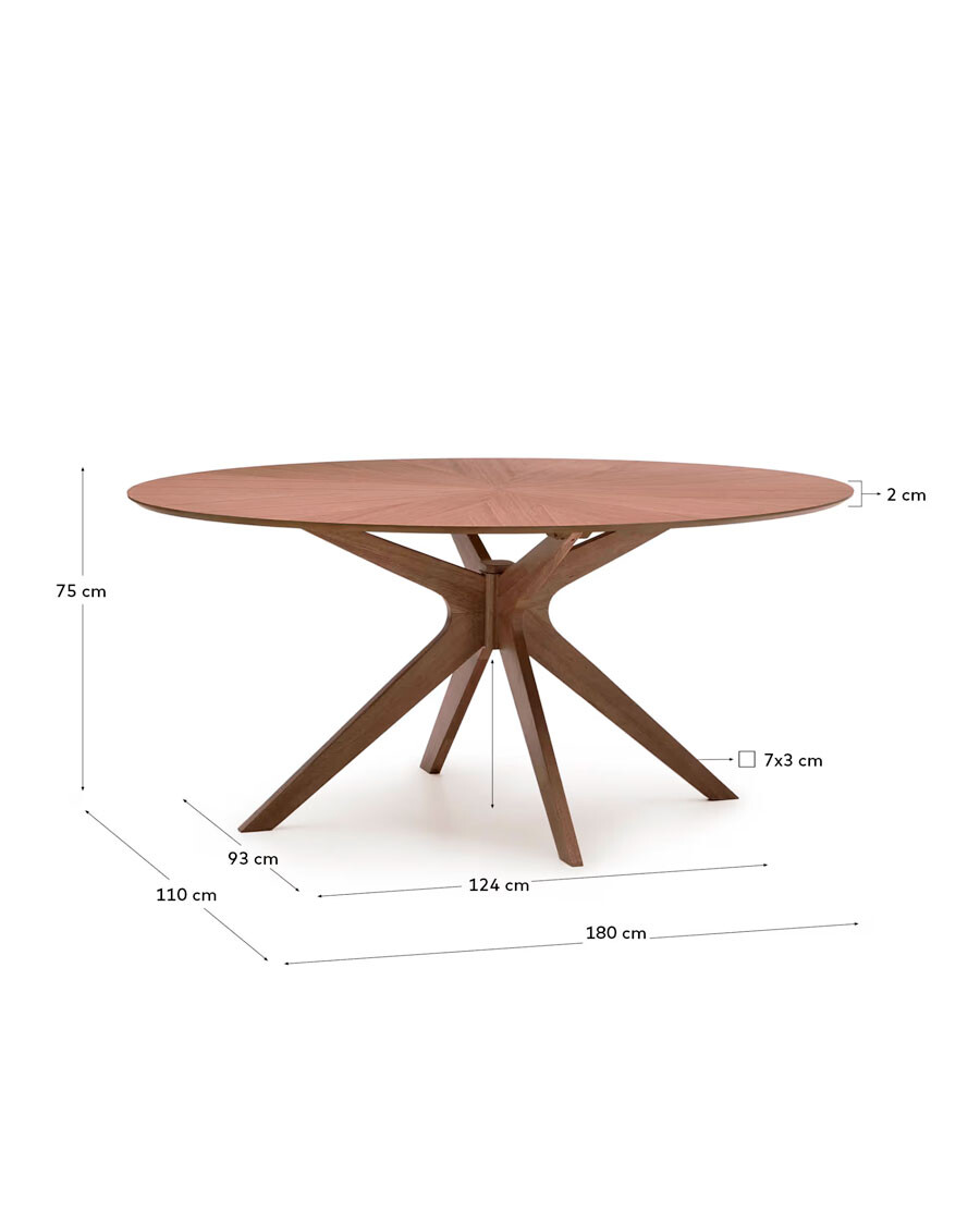 Mesa Naanim de chapa de nogal 180 x 110 cm