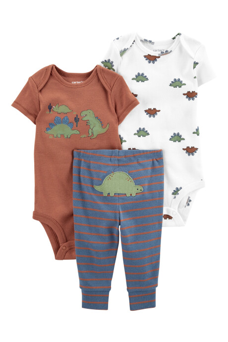 Set tres piezas de algodón, pantalón y dos bodies diseño dinosaurios Set tres piezas de algodón, pantalón y dos bodies diseño dinosaurios