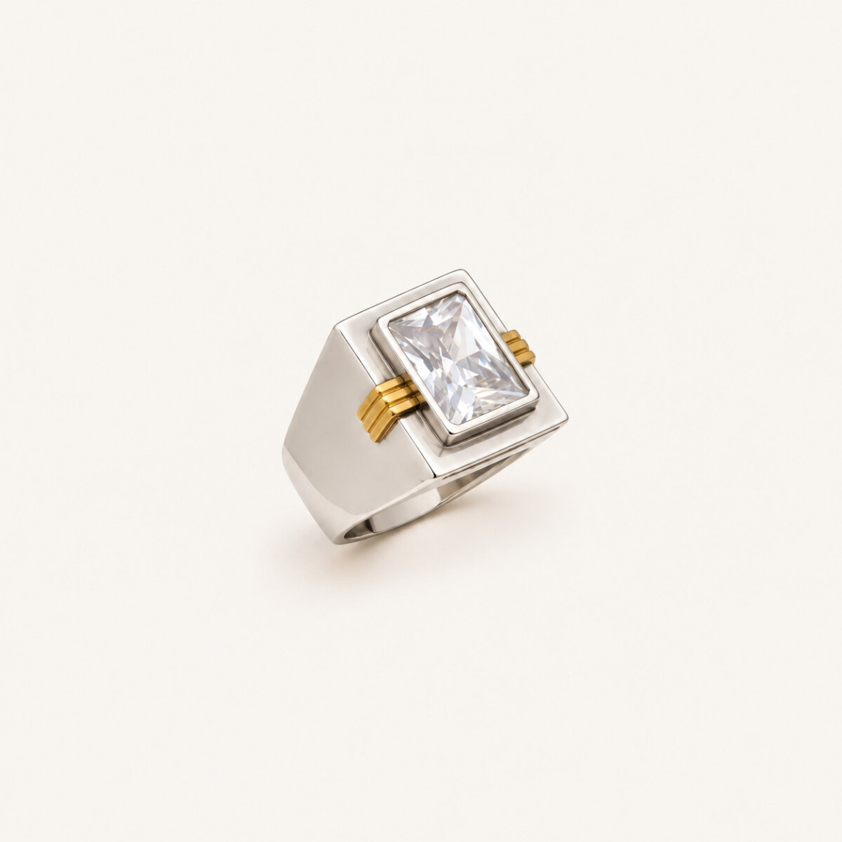 Anillo Sello Rectangular - Plata y Oro 