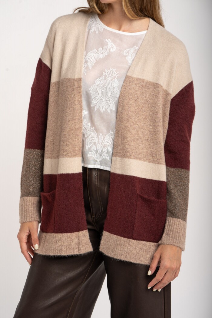 Cardigan Rayado Color Block Mocha