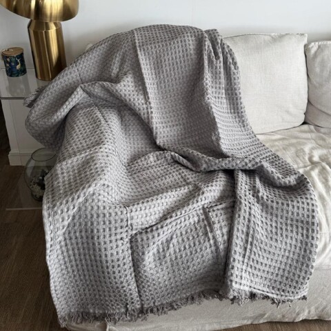 Manta tejida para sillón y cama gris 180 x 230 cm