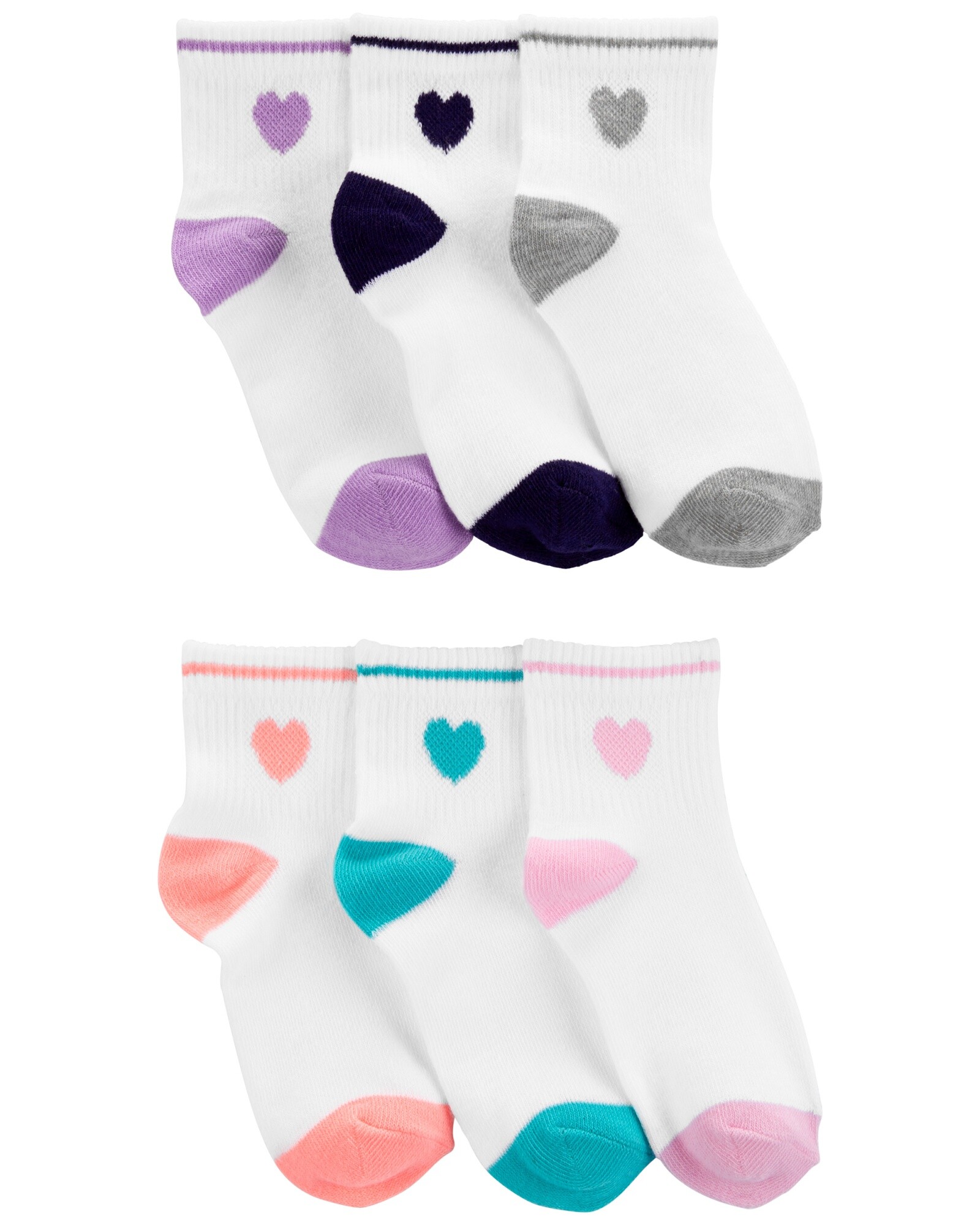 Pack seis pares de medias de algodón, estampa corazón Sin color