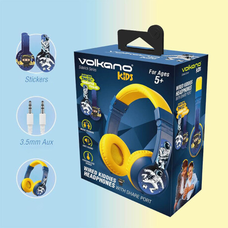 Auriculares Volkano Sidekick Para Niños C/stickers Azul