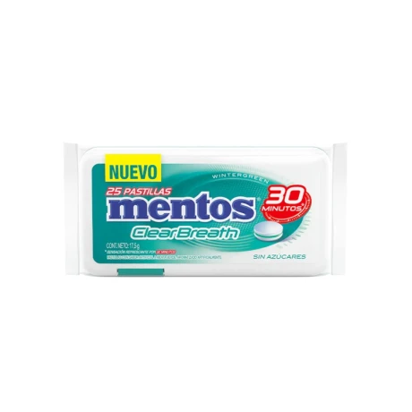 Pastillas Mentos Clear Breath Wintergreen sin Azúcar 25U 001